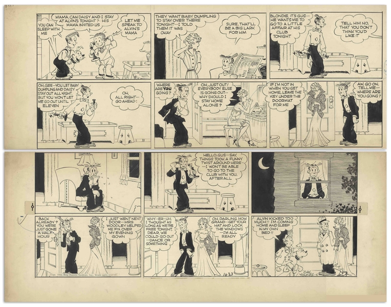 Chic Young Hand-Drawn ''Blondie'' Sunday Comic Strip From 1938 -- Featuring Blondie, Dagwood & Baby Dumpling